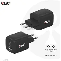 Club 3D CLUB3D Reiseladegerät PPS 65Watt GAN-Technologie, Dreifachanschluss (2x USB Typ-C + USB Typ-A) Power Delivery (PD) 3.0 Unterstützung, Drinnen, AC, 20 V, 20 A, 1 m, Schwarz