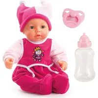 Bayer Design 94682AA Funktionspuppe Hello Baby, spricht, bewegt den Mund, interaktiv, mit Flasche, Schnuller, rosa 46 cm