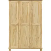 Möbilia Kleiderschrank | 3 Türen | Kleiderstange und Einlegeböden | Kiefer-Holz massiv | B 120 x T 52 x H 178 cm | natur | 19020012 | Serie SCHRANK