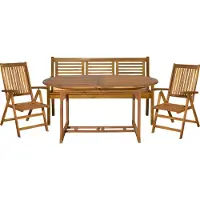 Möbilia 4-tlg. Garten-Sitzgruppe | 1 Tisch, 2 Stühle, 1 Bank | klapp- und verstellbar | Akazie-Holz natur | 31020016 | Serie GARTEN