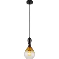 Globo Lighting Hängeleuchte Metall schwarz matt, Metall goldfarben gebürstet, Glas rauchfarben, amber, klar, Kabel Textil schwarz, Höhe kürzbar, ø: 165mm, H: 1200mm, exkl. 1x E27 40W 230V