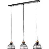 Brilliant moderne Pendelleuchte AVIA | Drei flammige Hängeleuchte mit schwarzem Schirm mit nachhaltigem Holzdetail Ø 47 cm| 3x E27 Fassung max. 52 W | Metall/Holz