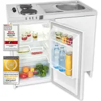 Exquisit Mini-Küche Pantry KK1085 weiss | Kühlschrank mit 76 l Nutzinhalt | Masse-Kochfeld | Edelstahl-Spüle | Spülschrank