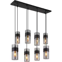 Globo Lighting Hängeleuchte Metall schwarz matt, Glas rauchfarben, Kabel Textil schwarz, Höhe kürzbar, LxBxH: 1020x280x1500mm, Glas-DM: 4 x 12,3 cm, 4 x 10,3 cm, exkl. 8x E27 60W 230V