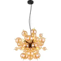 Globo Lighting Hängeleuchte Metall schwarz matt, Metall goldfarben, Glaskugeln amber, Kabel PVC schwarz, Höhe kürzbar, ø: 550mm, H: 1200mm, Glaskugeln-DM: 24 x 6 cm, 24 x 10 cm, exkl. 6x E14 25W 230V