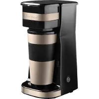 Bestron Kaffeemaschine mit Isolierbecher, Für gemahlenen Filterkaffee, 2 Große Tassen, 750 Watt, Edelstahl, Farbe: Kupfer