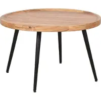 ByLiving Couchtisch "Romy", schwarz (schwarz, natur), B:75cm H:47,5cm T:75cm, Tische, Couchtisch, mit massiver Akazien - Platte und schwarzem Metallgestell, rund 75cm