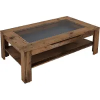 ByLiving Couchtisch RALPH / moderner Sofatisch mit Glaseinlage und großzügiger Schublade in Old Wood-Optik / Beistelltisch mit viel Stauraum / B 110, H 43, T 67 cm