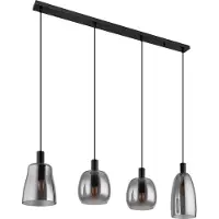Globo Lighting Hängeleuchte Metall schwarz matt, Glas rauchfarben, Kabel PVC schwarz, Höhe kürzbar, 3 unterschiedliche Gläser, LxBxH: 1070x160x1200mm, exkl. 4x E14 40W 230V