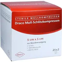 Dräco Schlitzkompressen Mull 5x5 cm steril 12fach 25x2 St Kompressen