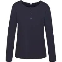 s.Oliver Pyjamaoberteil , Damen, Gr. 44/46, blau, Single Jersey, Obermaterial: 50% Baumwolle, 50% Viskose, unifarben, Basic, Basic hüftlang, Rundhals, eingesetzt, Shirts Pyjamaoberteil, mit Knopfleiste