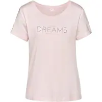s.Oliver Pyjamaoberteil , Damen, Gr. 44/46, rosa, Single Jersey, Obermaterial: 50% Baumwolle, 50% Viskose, bedruckt, Basic, Basic hüftlang, Rundhals, eingesetzt, Shirts Pyjamaoberteil, mit Frontdruck