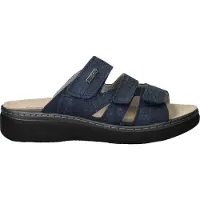 Rohde Damen Pantolette aus Veloursleder mit drei Klettverschlüssen Abano 5221, Größe:41 EU, Farbe:Blau