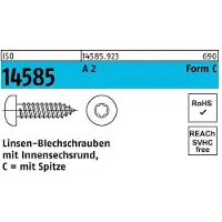 Industrial Quality Supplies Linsenblechschraube ISO 14585 m.Innensechsrund 3,9 x 9,5 -C A 2 T15