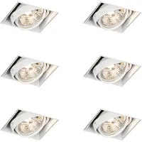 QAZQA - Set mit 6 Einbaustrahlern weiß GU10 AR70 Trimless - Oneon I Wohnzimmer I Schlafzimmer - Stahl - LED geeignet GU10