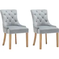 Möbilia Polsterstuhl 2er Set | Knopfheftung | Bezug Samt | Beine Hevea-Holz | B 56 x T 63 x H 91 cm | hellgrau - natur | 30020002 | Serie STUHL