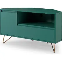 SalesFever Eck TV-Lowboard aus MDF | mit Tür, Klappfach und offenem Fach | Beine Metall mit Messinglegierung | B 100 x T 50 x H 58 cm | grün