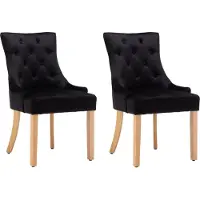 Möbilia Polsterstuhl 2er Set | Knopfheftung | Bezug Samt | Beine Hevea-Holz | B 56 x T 63 x H 91 cm | schwarz - natur | 30020001 | Serie STUHL