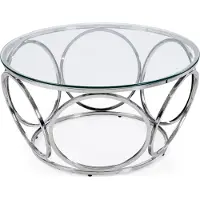 SalesFever Couchtisch rund Ø 80 cm | Klarglasplatte 8 mm stark | Edelstahl-Gestell silbern | B 80 x T 80 x H 40 cm | silbern