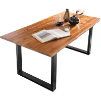 SalesFever Baumkante Esstisch 120 x 80 cm | Massivholz Akazie | Gestell Metall schwarz | B 120 x T 80 x H 77 cm | cognac