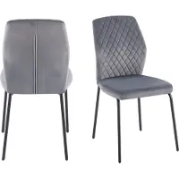 SalesFever Stuhl mit Samtbezug im 2er Set | Wabensteppung im Rücken | 4-Fuß-Gestell Metall | B 46,5 x T 56,5 x H 92 cm | grau – schwarz