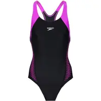 Speedo Hyperboom Racerback Badeanzug Damen, Farbe:Schwarz-Violett, Größe:40