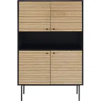 SalesFever Highboard | 4 Türen, 1 offenes Fach | MDF Eiche Echtholzfurnier | Gestell Metall | B 100 x T 40 x H 155 cm | schwarz-eiche