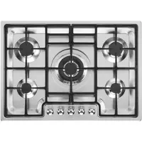 Smeg PGF75-4 Gas-Kochfeld, 70 cm Breite, Edelstahlrahmen, 5 Kochstellen, Wok-Kochfeld
