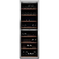 mQuvée Freistehender Weinkühlschrank - WineExpert 180 Stainless | 2 Temperaturzonen 5-20°C | Buchenholzregale auf Schienen | UV-Glastür | Kompressor