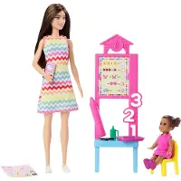 Mattel Barbie Lehrerin-Puppe mit Kleinkind-Puppe und Unterrichtszubehör