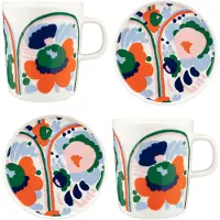 Marimekko Geschirr-Set Oiva Karuselli Weiß Hellblau Orange (4-teilig)