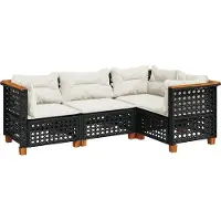 vidaXL 4-tlg. Garten-Sofagarnitur mit Kissen Schwarz Poly Rattan