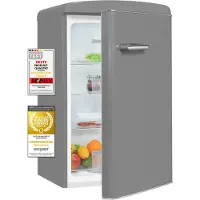 Exquisit Retro-Kühlschrank, 122 Liter, ohne Gefrierfach, Energieklasse E, LED-Licht, RKS120-V-H-160E grau
