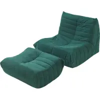 En.casa Bodensessel mit Fußhocker 'Kodsø' Bodenstuhl mit Rückenlehne und Sitzpouf 75 x 90 x 100 cm Cord Grün