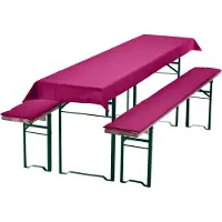 NYVI Bierbankauflagen Set 240x70 cm Beere - 1x Tischdecke für 220x50 cm Biertische & 2x Gepolsterte Auflage für 220x25 cm Bierbänke