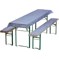 NYVI Bierbankauflagen Set 130x70 cm Blau Kariert - 1x Tischdecke für 110x50 cm Biertische & 2x Gepolsterte Auflage für 110x25 cm Bierbänke