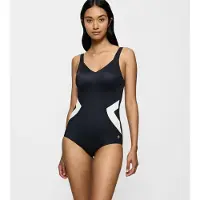Triumph Badeanzug "Summer Allure OP", Damen, Gr. 38, Cup B, weiß (weiß, schwarz combination), Microfaser, Obermaterial: 77% Polyamid, 23% Elasthan, Badeanzüge Badeanzug, V-Ausschnitt, moderner Druck