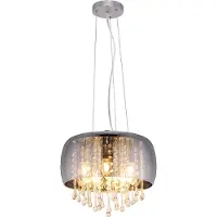 Globo Hängeleuchte Metall verchromt, Glas, Glaskristalle klar, Kabel PVC transparent, Höhe kürzbar, ø: 350mm, H: 1200mm, exkl. 5x E14 25W 230V