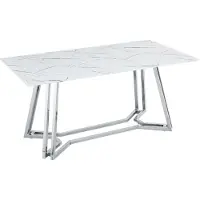 SalesFever Esstisch | 160 x 90 cm | Tischplatte Glas Marmor-Optik | Gestell Metall | B 160 x T 90 x H 76 cm | weiß-chrom