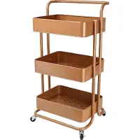 Echtwerk mobiler Servierwagen für Küche/ Bad/ Büro mit 3 Ebenen, Küchenrollwagen mit Schubladen, Werkzeugwagen, Allzweckwagen mit Schiebegriff, Kupfer-Edition, 43 x 32 x 86 cm