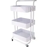 Echtwerk mobiler Servierwagen für Küche/ Bad/ Büro mit 3 Ebenen, Küchenrollwagen mit Schubladen, Werkzeugwagen, Allzweckwagen mit Schiebegriff, White-Edition, 43 x 32 x 86 cm