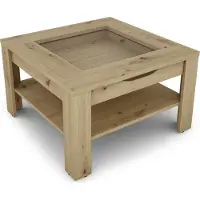 ByLiving Couchtisch RALPH / moderner Sofatisch mit Glaseinlage und großzügiger Schublade in Artisan Eiche Optik / Beistelltisch mit viel Stauraum / B 67, H 43, T 67 cm