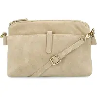 Manfield Beigefarbene Schultertasche aus Veloursleder | Größe Onesize