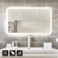 HOME DELUXE - LED-Spiegel NOLA - Rechteckig 90 x 70 cm - 3 verschiedene Lichtfarben, Antibeschlagssystem - 38 Watt Gesamtleistung I Wandspiegel Badspiegel Badezimmerspiegel