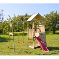 Wendi Toys Holz Spielturm Panda inkl. Rutsche, Kletterwand und Schaukel Natur 290x270x270 cm