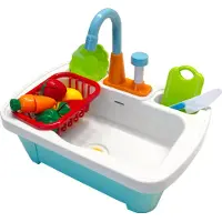 Axi Spielzeug Waschbecken für Kinder | Spielzeugwaschbecken aus Kunststoff mit 17 teiligen Zubehör Set