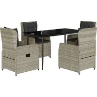 vidaXL 5-tlg. Garten-Essgruppe mit Kissen Hellgrau Poly Rattan