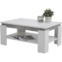 Hela Couchtisch Wohnzimmertisch Tim II - Nachbildung Weiß/Betonoptik - Melaminbeschichtung - großer Ablageboden - Maß 90 x 60 cm