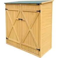 Axi Casper Gartenschrank aus Holz in Braun | Geräteschrank / Geräteschuppen für den Garten mit 2 festen Ablagen | 149 x 78 x 164 cm
