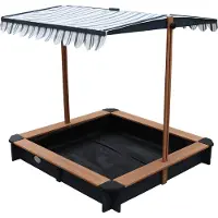 Axi Sandkasten Lily aus FSC Holz mit verstellbarem Dach in Anthrazit & Braun | Sand Kasten mit Abdeckung für Kinder mit Sitzecken | 118 x 118 cm